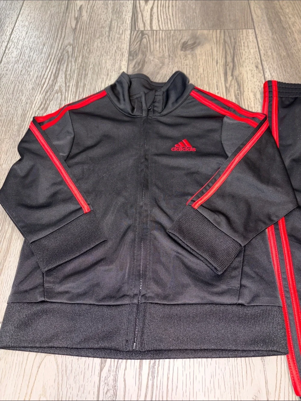 adidas Black Kids Track Jacket and Pants with Red Stripes